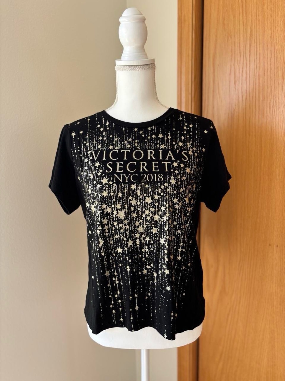 Victoria's Secret Black Tee with Gold Starfall Graphic